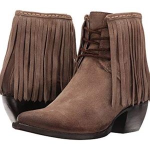 Frye Suede Sacha Fringe Lace up Ankle boots